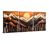 Boho Mountain Wall Art Sunset Mountain Forest Pictures Wall Decor for Living Room Abstract Minimalism Landscape Canvas Prints Nature Wilderness Artwork for Bedroom Office Home Decoration 30x40cm 3Pcs