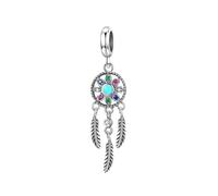 Boho Multi-Crystal Dream Catcher Charm 925 Sterling Silver Charm for European Fashion Bracelet Necklaces Wedding Day Valentine's Day Jewelry Gift for Sister Family Wife