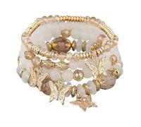 Boho Multilayer Stackable Bracelets Butterfly Charms Beaded Bracelets Set Multicolor Bohemian Stone Beaded Bracelets Strand Statement for Women, Adjustable, Stone, no gemstone