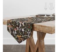 Boho Mushroom Print Table Runner,Brown/Black/Green Vintage Rectangular Runner,Rustic Farmhouse Table Runner for Holiday Party,Wedding and Indoor Outdoor Dining Table Decor,13"x90"