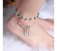 Boho Natural Green Stone Beaded Anklet Bracelet For Women Charming Jewelry Dream Catcher Pendant Leg Chain