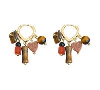 Boho Natural Stone Heart Hoop Earrings for Women, Tiger's Eye & Red Agate Dangle Earrings, Vintage Statement Jewelry for Summer & Daily Wear