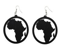 Boho Natural Wooden African Map Earrings for Black Women Bohemian Handmade Exaggerated Multicolor Painted Circle Round Geometric Wood Lightweight Africa Dangle Drop Earrings for Ethnic Style Jewelry