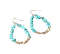 Boho Nature Stone Beads Dangle Drop Earrings Handmade Vintage Gold Beaded Earrings Statement Holiday Jewelry Gifts for Women, S, Zinc, No Gemstone