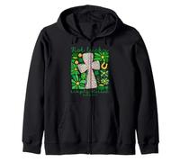 Boho Not Lucky Simply Blessed Christian Cross St Patrick Day Zip Hoodie