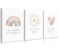 Boho Nursery Wall Art 3 Pieces Bible Verse Nursery Canvas Wall Decor Christian Baby Girls Wall Art Heart Rainbow Sun Pictures Boho Sunshine Prints for Girl Baby Kid Room 12x16 Inch Wrapped Canvas