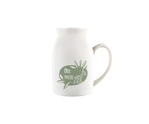 Boho Oat Milk Jug - Minimalist Small Porcelain Vegan Creamer Jug Pitcher with Handle, 450ml, White