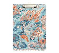 Boho Ocean Fish Clip Board Hook Hard Board for Softball Coaches clipboard Teacher Size 9 x 12 Silver