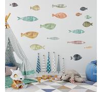 Boho Ocean Fish Wall Decals,Under The Sea Wall Decal Peel and Stick, Removable Vinyl Ocean Animal Art Stickers,for Kids Bedroom Playroom Nursery Classroom Bathroom, Blue Fish Decor