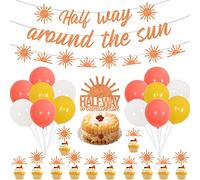 Boho Orange Half Way Around the Sun Banner Cake Topper with Sun Garland Half Sun Cupcake Toppers Halfway Around the Sun Half Birthday Decorations for Baby Shower
