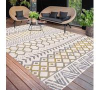 Boho Outdoor Rug Cream Yellow Grey Geometric Pattern Waterproof & Quick Dry Ideal for Patio Deck Porch Garden Balcony High Traffic Areas 2x6 Feet Indoor/Outdoor Carpet