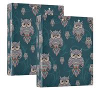 Boho Owls Blue 3 Ring Binder 1.5 Inch, Flexible D Ring Binder with Pockets, 3 Ring Binders for School, College, Office