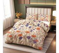Boho Painted Flowers Duvet Cover Set Soft Microfiber Super King Comforter Cover Beige Botanical Print Quilt Bedding Set with Hidden Zipper Closure And Comforter Cover Pillowcase