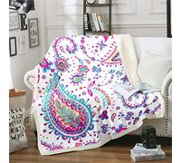 Boho Paisley Print Throw Blanket Bohemia Exotic Style Blanket for Kids Adults Floral Print Fleece Blankets Lightweight Luxury Blankets and Throws Boys Girls Room Decor Fuzzy Blanket Double 60"x79"