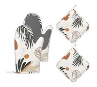 Boho Palm Leaf Potholders & Oven Mitts Sets Abstract Geometric Silicone Heat Resistant Oven Mits and Hot Pads Non-Slip Pot Holders Gloves for Kitchen Chef Cooking Baking Grilling BBQ