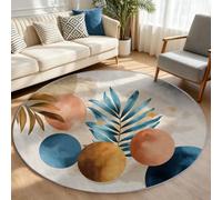 Boho Palm Leaf Round Rug 160 cm, Machine Washable Botanical Area Carpet | Low Pile Non-Slip Circle Throw Mat, Pet Friendly Washable Indoor Floor Rug for Living Room Bedroom Dining Room Lounge