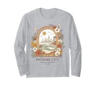 Boho Panama City Skyline Tropical Botanical Floral Vacation Long Sleeve T-Shirt