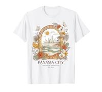Boho Panama City Skyline Tropical Botanical Floral Vacation T-Shirt