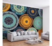 Boho Panoramic Wallpaper Photo Mural 300W x 210H cm, Colourful Mandala Art Geometric Pattern Custom Wall Poster Wallpaper for Living Room Bedroom Nursery Playroom - 3D Effect Large Wall Art Mural