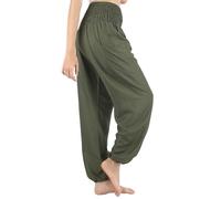 Boho Pants 2-Pocket Flowy Harem Pants Women for Yoga Travel Hippie Clothes, Solid Dark Green, Medium/Large