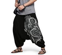Boho Pants Elastic Ankle Harem for Men, Oversized Exercise Pajama Jogger Loose Boho Aladdin Pant, Quantum Shadows Black-grey, One Size