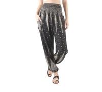 Boho Pants | Harem Pants Women with Pockets | Soft & Breathable Flowy Pajamas | Soft Yoga Pants| Hippie Clothes for Women, Bohemian Black, 10-16