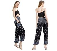 Boho Pants Harem Pants Yoga Trousers for Woman Bohemian Beach Pants, Black, 16-24