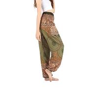 Boho Pants Harem Pants Yoga Trousers for Woman Bohemian Beach Pants, Honeycomb Olive, X-Large