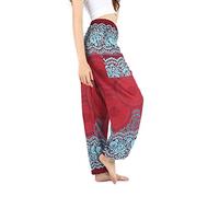 Boho Pants Harem Pants Yoga Trousers for Woman Bohemian Beach Pants - Red - Large