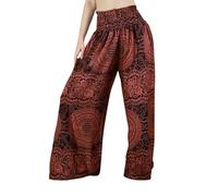 Boho Pants Palazzo Pants for Women with Pockets| Wide Leg high Waisted Flowy Pants for Women | Summer, Cruise, Vacation, Mandala Orange, M/XL