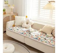 Boho Patchwork Cotton Quilted Couch Sofa Cover, Floral Print Sectional Couch Cover Bay Window Seat Cushion, Non Slip Soft Floor Mat Furniture Cover for Pet Pad(Blue,50x50cm(20x20inch))