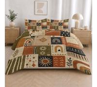 Boho Patchwork Super King Duvet Cover Set Mid Century Modern Bedding Set