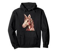 Boho Patchwork Unicorn Head Rustic Floral Pullover Hoodie