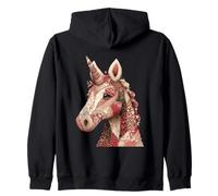 Boho Patchwork Unicorn Head Rustic Floral Zip Hoodie
