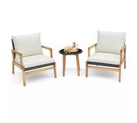 Boho Patio Wooden Bistro Chair and Table Set with Cushions Wyld and Coco White 1 Pack