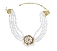 Boho Pearl Choker Necklace for Women Vintage Crystal Flower Pendant Layered Fashion Chunky Thick Necklaces Party Wedding Bride Trendy Indian Bollywood Jewelry Jhumka Festival Wear, 1, Metal, Cubic