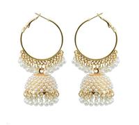 Boho Pearls Tassel Drop Dangle Indian Earrings for Women Bohemian Vintage Ethnic Large Hoop Studs Piercing Earring Exaggerated Retro Jhukma Jhumki Tribal Statement Jewelry Gifts (Gold)