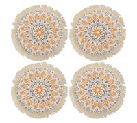 Boho Photography Prop Mat, Boho Style Insulation Pad, Exquisite Pattern with Tassel Design for Table Decoration, Photography Props for DIY Wax Melting, Includes 4 Polyester Cotton