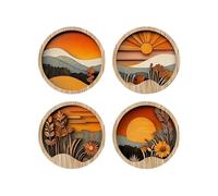 Boho Pictures Wall Decor - Modern Boho Wall Decor,4X Round Wooden Frames Geometric Rustic Art For Farmhouse Entryway Hallway Fireplace Windowsill Porch Balcony Gallery Bookshelf