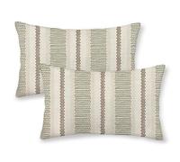 Boho Pillow Covers 12x20 Set of 2 Sage Green Brown Stripes Throw Pillow Covers Outdoor Decoration Modern Abstract Decorative Pillowcase Farmhouse Lumbar Linen Cushion Case Decor for Couch Sofa