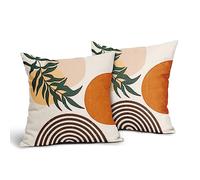 Boho Pillow Covers 16x16 Inch Burnt Orange Throw Pillow Covers Beige Bohemian Green Leaves Decorative Outdoors Pillowcase Square Cotton Linen Cushion Covers for Couch Sofa Bedroom Home (Pack of 2)