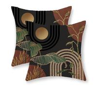 Boho Pillow Covers 16x16 Set of 2 Grey Rust Brown Mid Century Throw Pillows Outdoor Gold Green Leaf Tropical Decorative Pillowcase Bohemian Abstract Farmhouse Cushion Case for Couch Sofa Decor