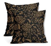 Boho Pillow Covers 18X18 Inch Set of 2 Black Gold Floral Leaves Decorative Pillow Cases Vintage Flower Leaf Cotton Linen Cushion Case Farmhouse Home Decor for Sofa Couch Porch Outdoor