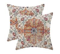 Boho Pillow Covers 18x18 Inch Set of 2,Carpet Pattern Throw Pillows Case,Burnt Orange Yellow Ethnic Design Outdoor Decorative Square Linen Farmhouse Decor Cushion Covers for Home Sofa Bed Couch