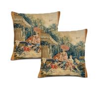 Boho Pillow Covers 18x18 Inch Set of 2 The Italian Village Scenes Throw Pillows Covers Bohemian Carpet Ethnic Floral Print Decorative Pillowcase Farmhouse Linen Cushion Case Decor for Home Sofa Couch