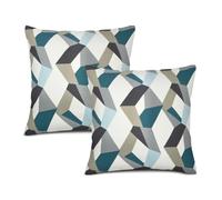 Boho Pillow Covers 20 x 20 Set of 2, Teal Blue Beige Geometric Throw Pillow Covers Outdoor Decorative Linen Pillow Covers for Couch Bed Sofa Cushion Boho Pillowcases