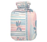 Boho Pink Blue Vintage Flowers Cute hot Water Bottle with Soft Cover, 2L hot Water Bag for Period Cramps, Period Cramps