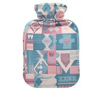 Boho Pink Blue Vintage Flowers hot-Water Bottle with Soft Cover, 2L hot Compress Bag for Hand Feet Warmer, Hand Feet Warmer