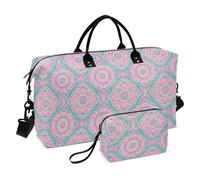 Boho Pink Green Vintage Flowers Decorative Overnight Carry On Tote and Luggage Travel Tote Gym Bag with Toiletry Bag for Airplane Traveling 2 Pcs Set Bolsa de lona para