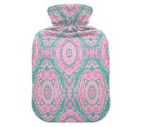 Boho Pink Green Vintage Flowers Water Bottle for hot Water with Soft Cover 1L hot compresses for The Body Pain Relief Pain Relief